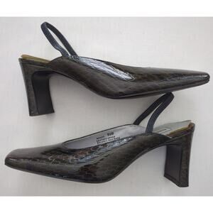 BELLINI Monzo Black Olive Green Leather Snake 3" Heel Square Toe SlingbackSz 8.5